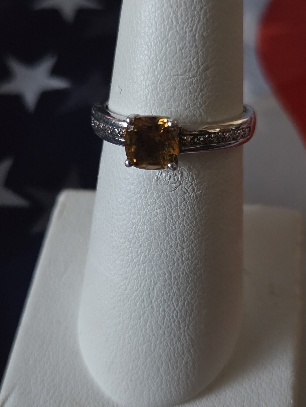 Sterling Silver Citrine & Diamond Solitaire Ring